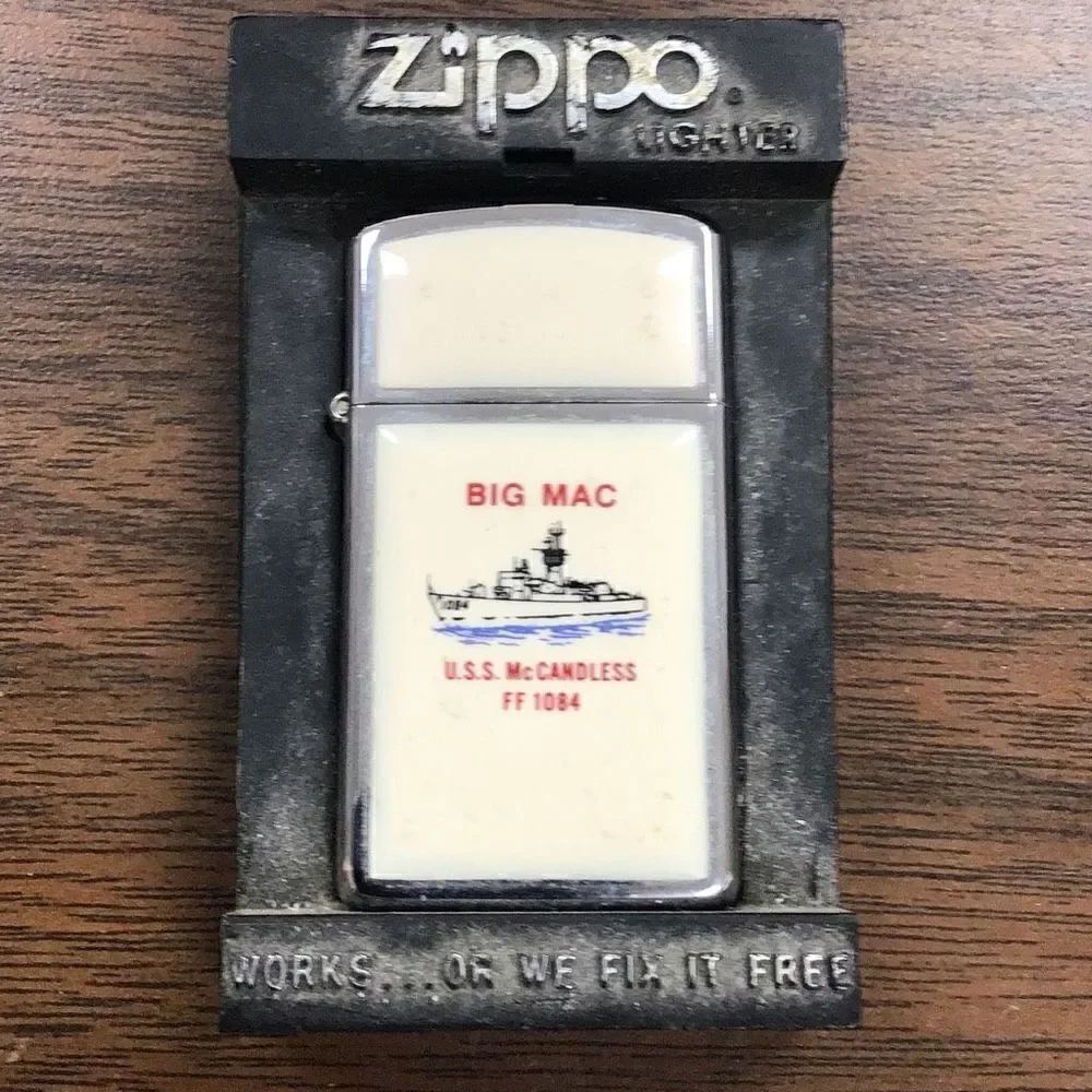 Rare, vintage, USS, McCandless ivory color￼ covered, big Mac, zippo, lighter, ve
